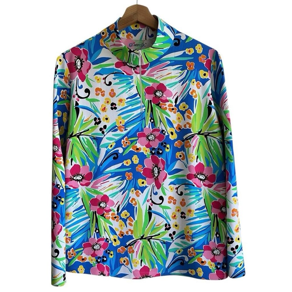 IBKUL Estela Long Sleeves Golf Quarter Zip UPF 50 Shirt multi color floral